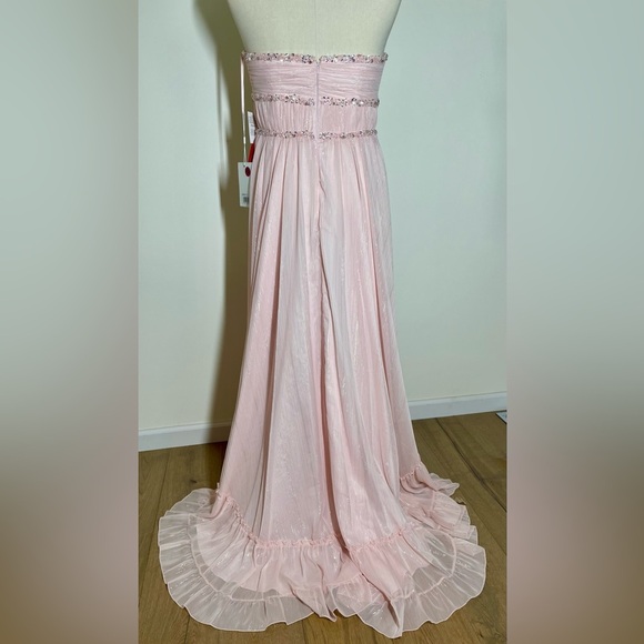 Mac Duggal 68096 | Pale Pink Beaded Ruffle High Low Gown | Strapless | Size 10 - Picture 6 of 7